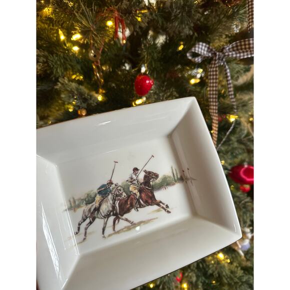 Ralph Lauren Polo Scene Equestrian Wedgwood Bone China 8 inch Tray Trinket Dish - Picture 1 of 11